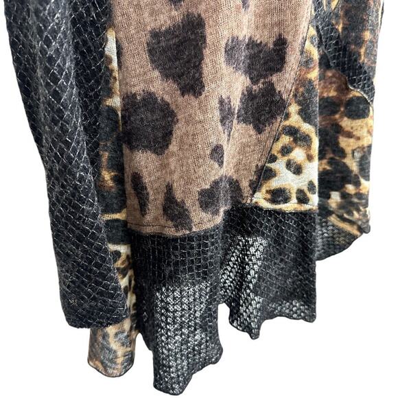 Ali Miles Petite Womens Leopard Print Mixed Media Lagenlook Light Sweater sz PL - Picture 2 of 16